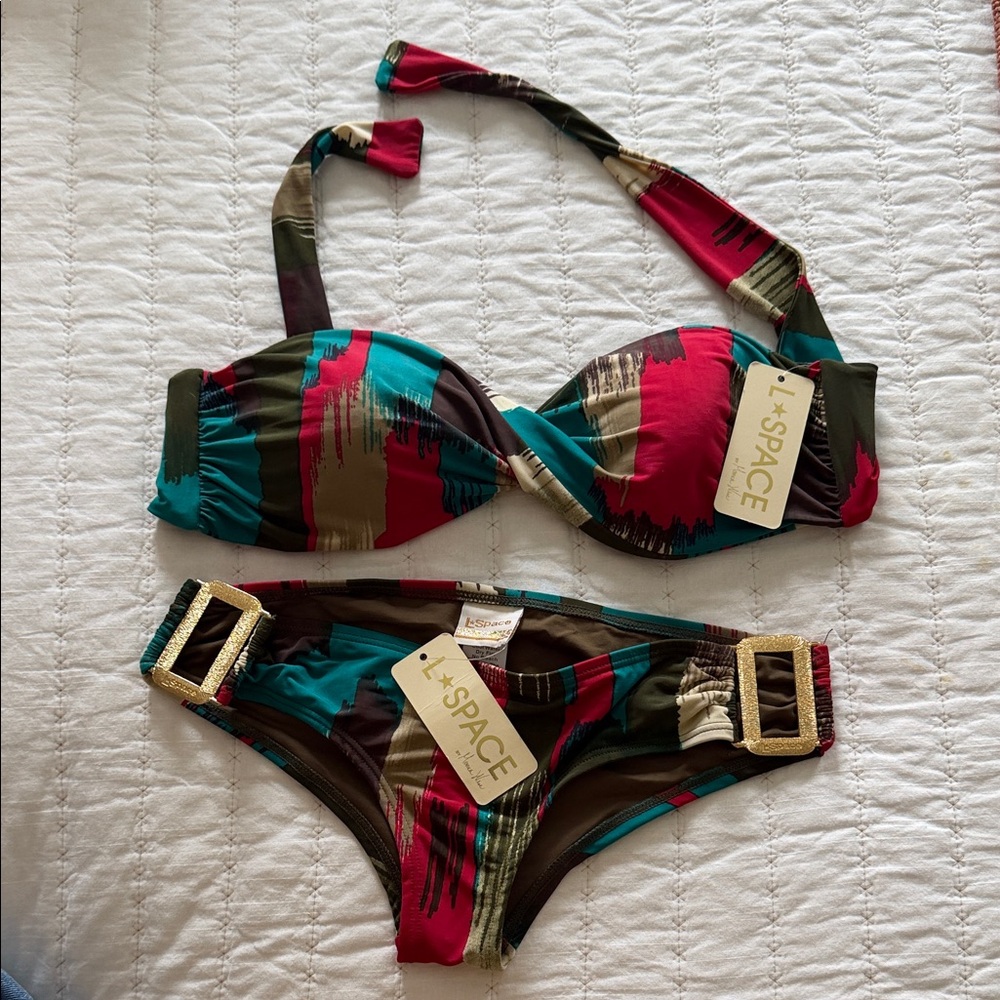 NWT L*Space Multicolor Bikini with Gold Details